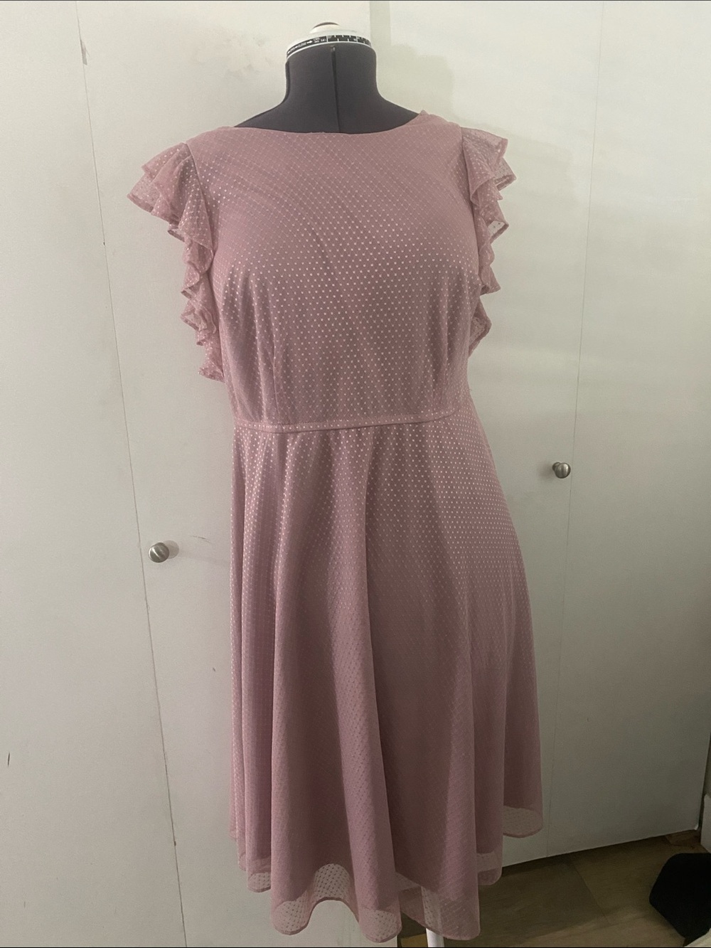 Lane Bryant Blush Pink Midi Dress with Ruffle Sleeves